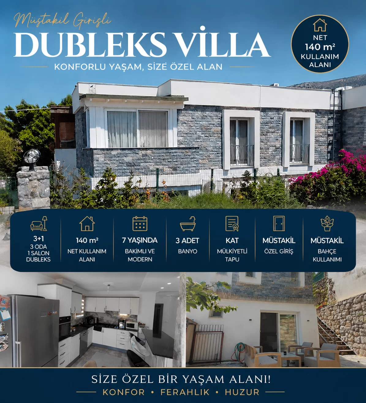 Ortakent'te Müstakil Bahçeli 3+1 Dubleks Villa