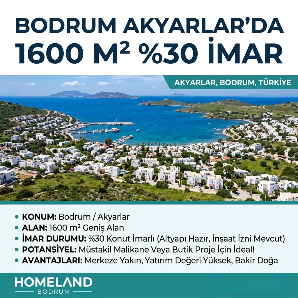 Bodrum Akyarlar'da 1600 m² %30 İmar – Büyük Yatırım & Proje Fırsatı!
