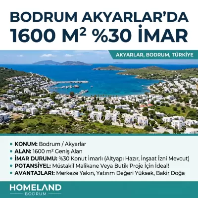 Bodrum Akyarlar'da 1600 m² %30 İmar – Büyük Yatırım & Proje Fırsatı!