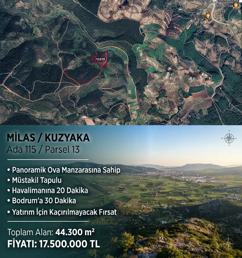MİLAS KUZYAKA'DA 44.300 M2 SATILIK TARLA