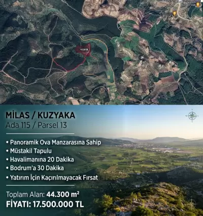 MİLAS KUZYAKA'DA 44.300 M2 SATILIK TARLA