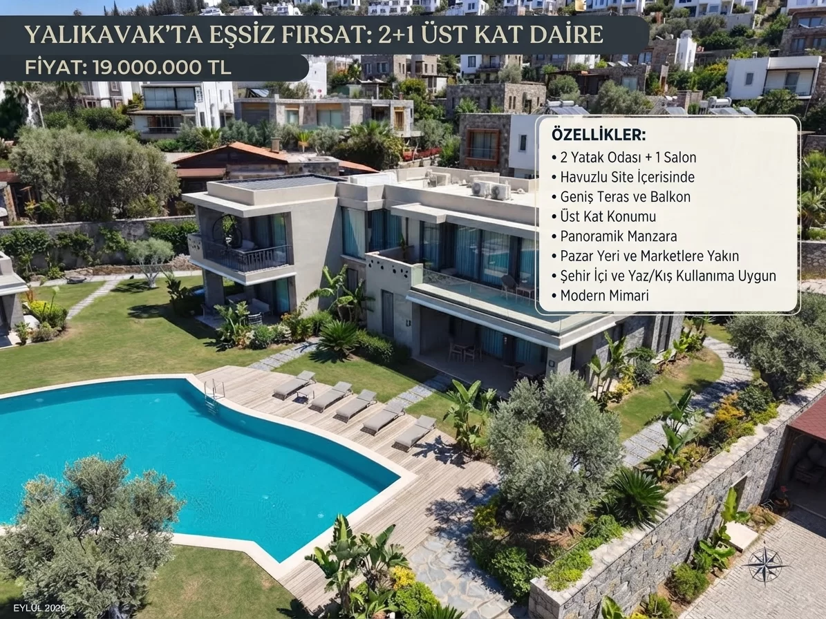 Yalıkavak Merkez'de Havuzlu Site İçerisinde Sıfır 2+1 Üst Kat Daire